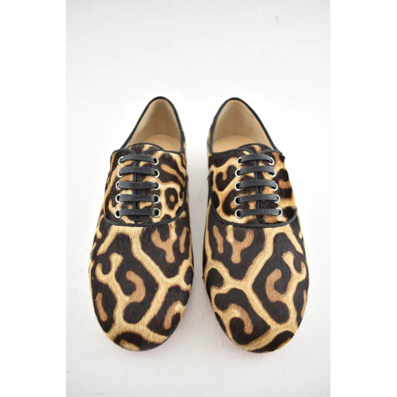 Christian Louboutin New Fred Flat Black Brown Leopard Pony Fur Derby Loafer 35.5 - Picture 6 of 12